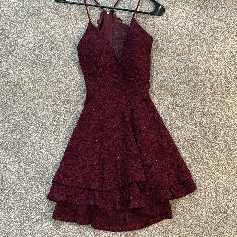 Honey and Rosie Red Tiered Mini Dress Spaghetti Strap
